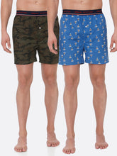 Men's Multicolor, 100% Cotton, Printed, Regular Fit, Outer Elastic, Mid , Boxers - Pack of 2